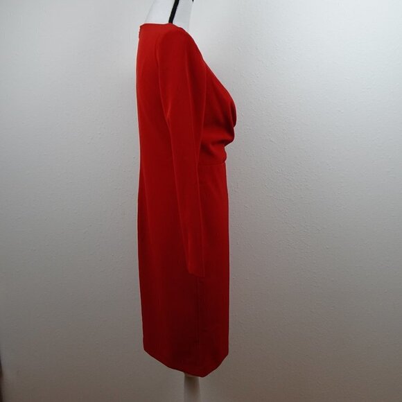 Ralph Lauren Red Cocktail Dress Women’s Size 2 Long Sleeve Surplice Lined - Picture 6 of 11